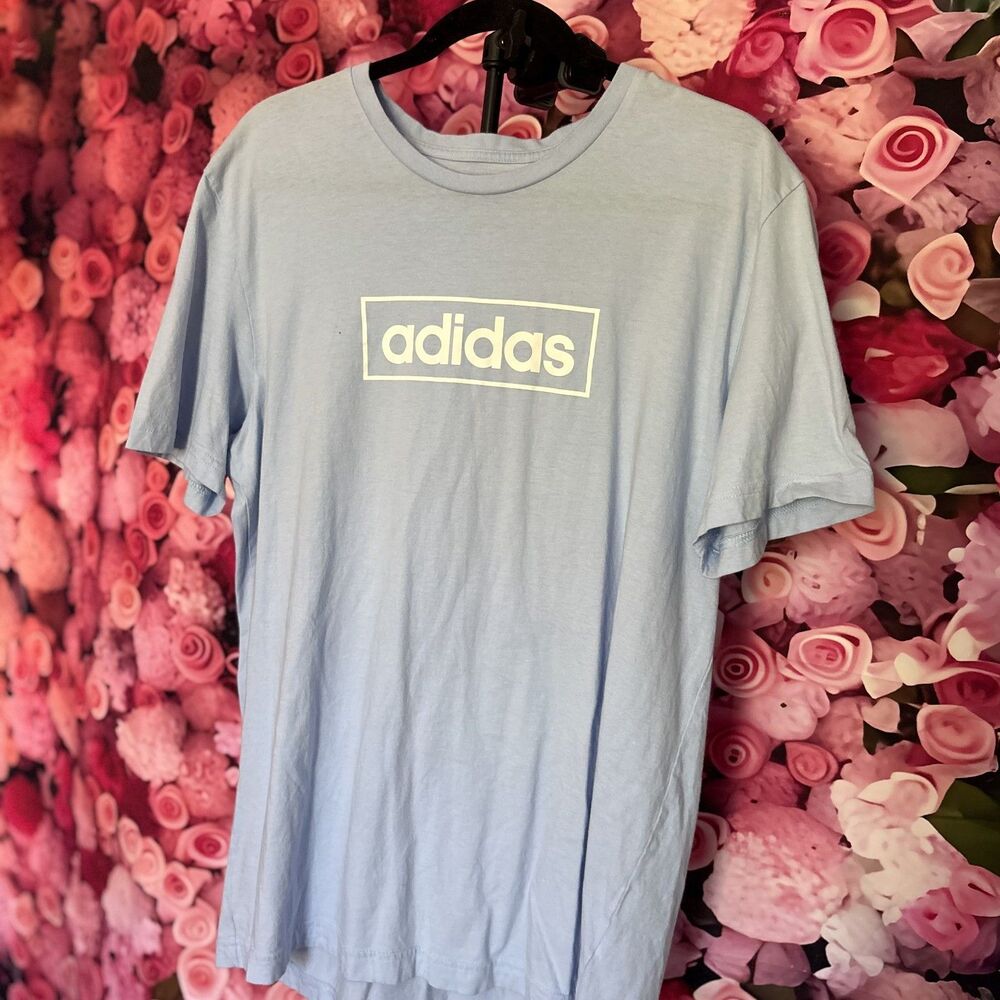 Adidas Women’s T Shirt Large Blue Logo Graphic Short Sleeve Athletic Tee